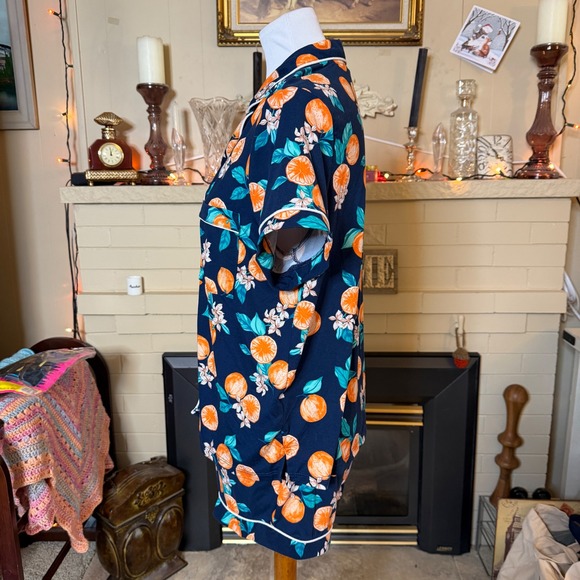 Joyspun Pajama Set Women Large 12-14 Navy Orange Citrus Print Short Sleeve Set - Picture 3 of 13
